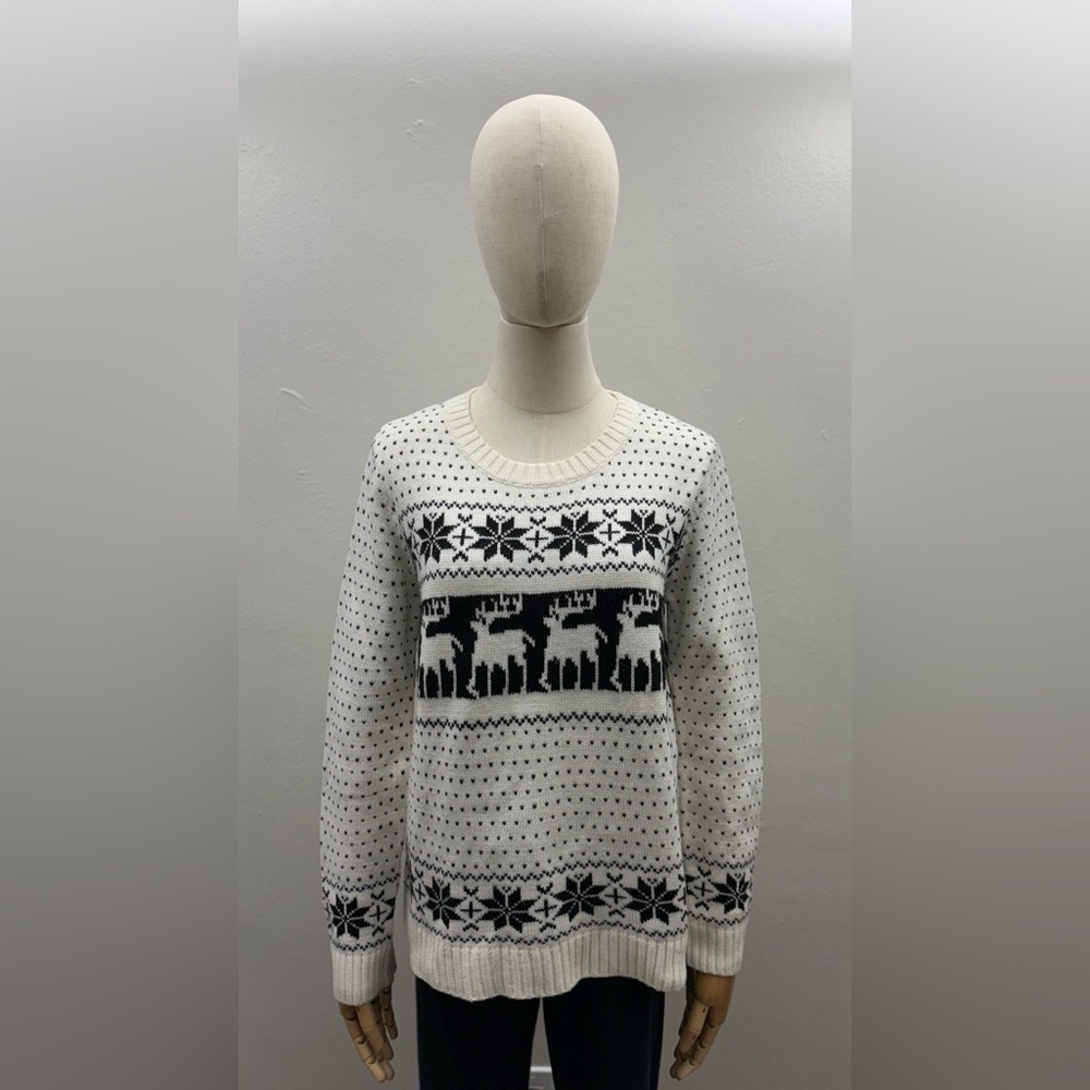 POL Black and White Reindeer Sweater Size S